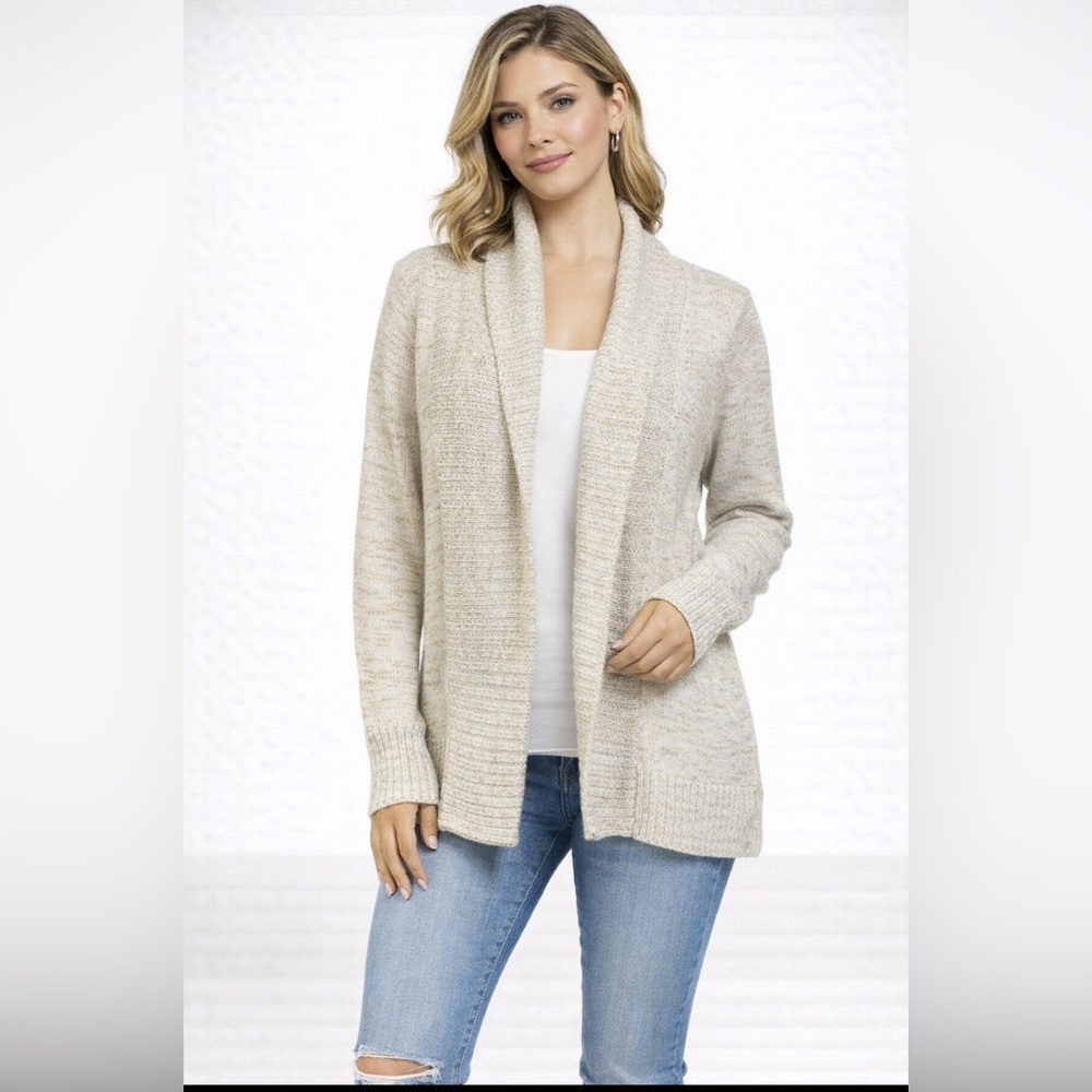 INC Cardigan Sweater Ivory Cream Brown Shimmer XL Extra Large Thick Cotton NEW